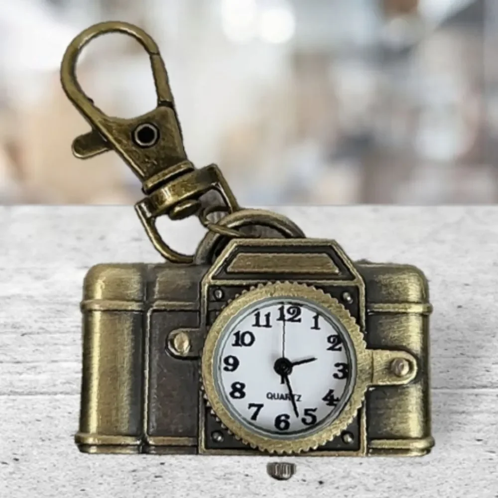 Vintage Camera Pocket Watch Photographer Gift Antique Gold Retro Clip-On Watch